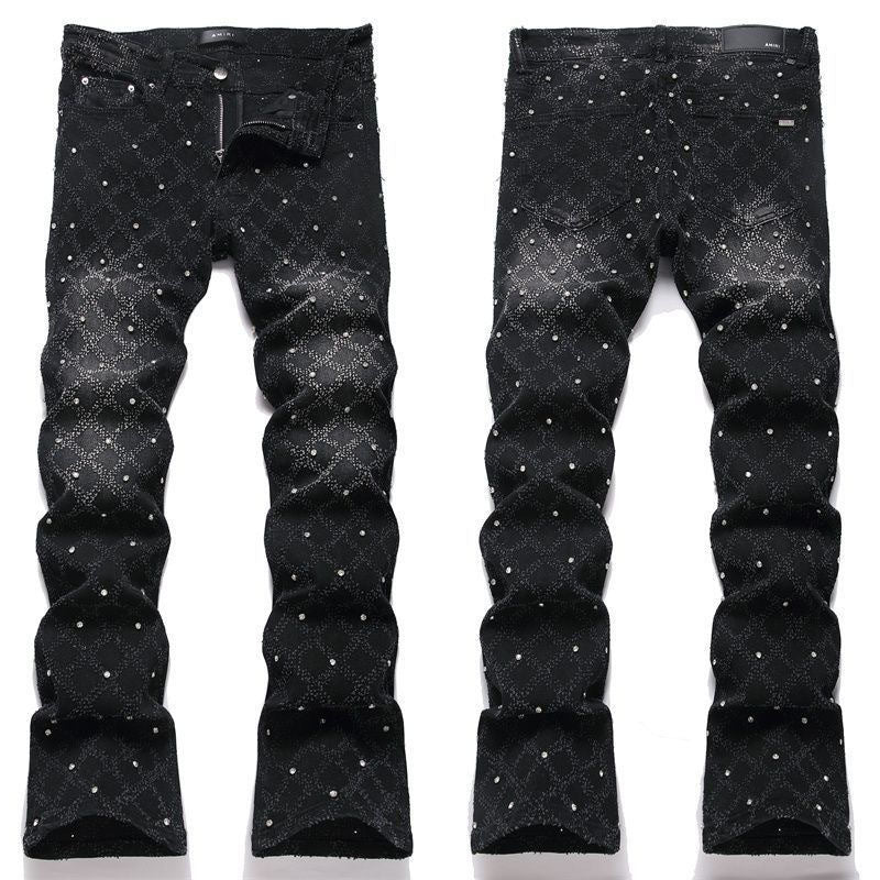 Distressed Straight-Leg Denim Jeans in Blue Black Gray or White