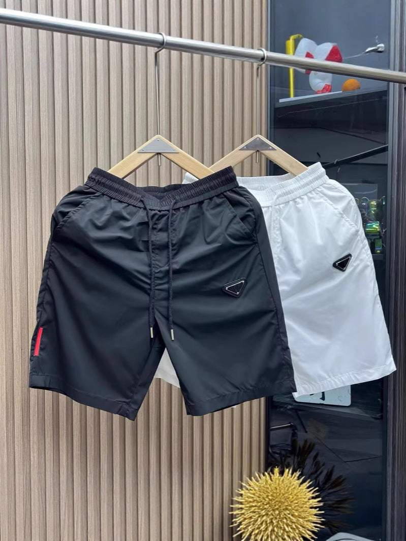 Slim Fit Five-Pocket Nylon Shorts in Black White or Red
