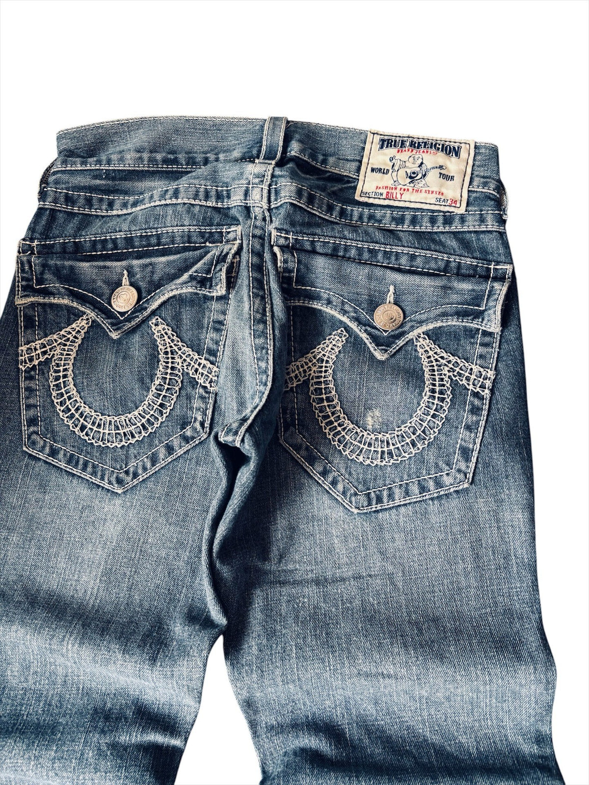 True Religion embroidered washed slim-fit jeans