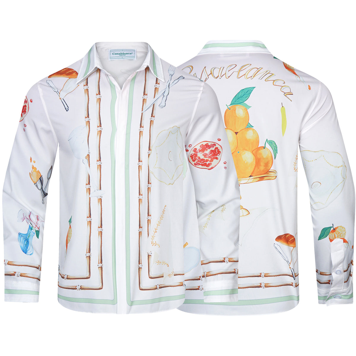 Long-sleeve checkered shirt with tropical graphic print and pastel trim
