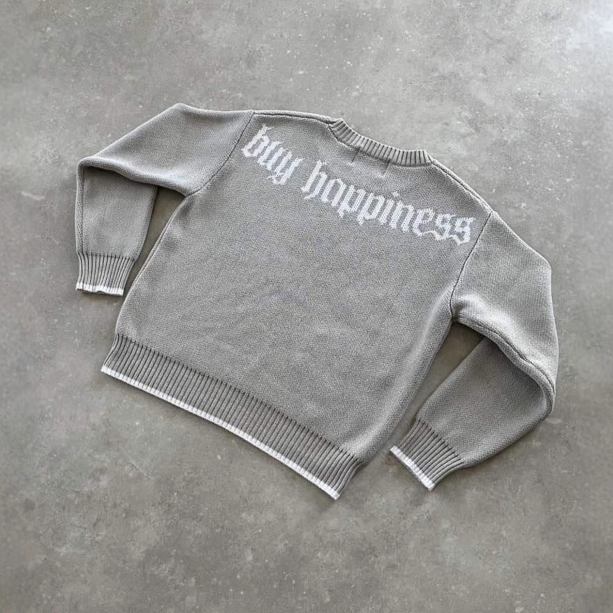 Retro oversized crewneck sweater with embroidered dollar sign