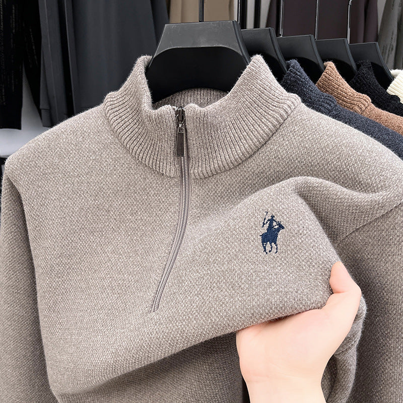 Thickened Half-Zip Turtleneck Fleece Sweater in White, Dark Gray, Black, Camel, or Brown