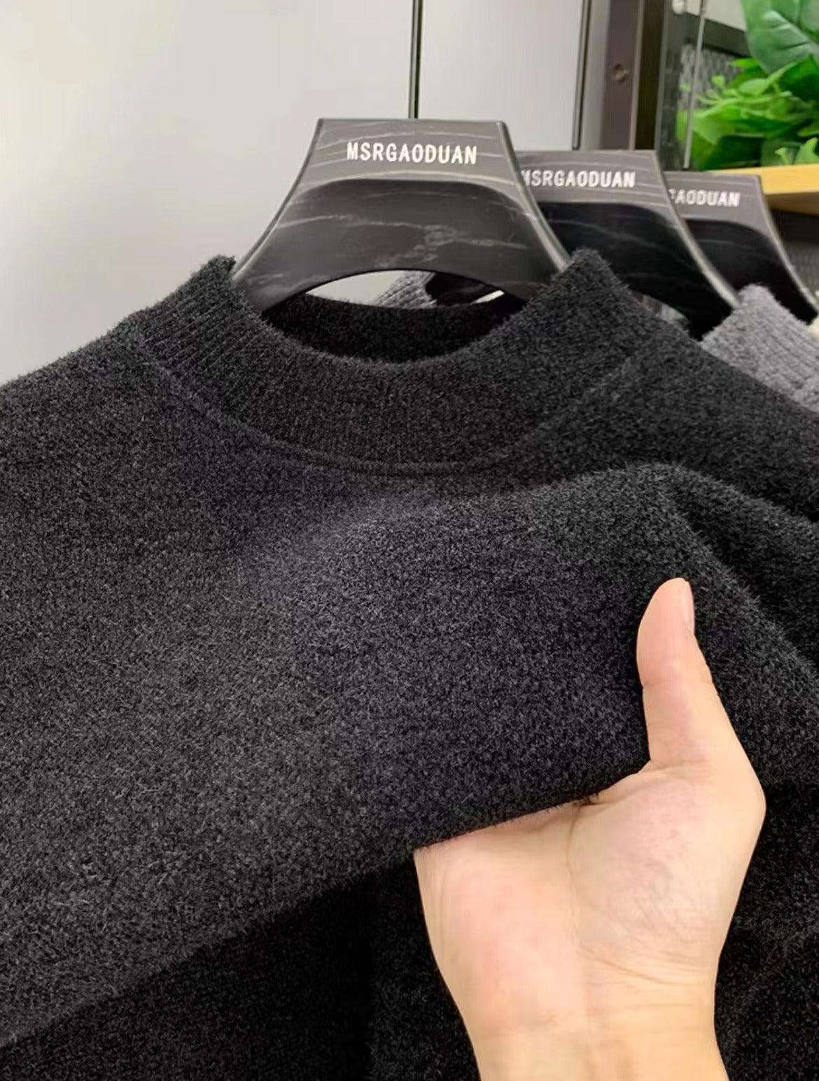 Chenille crewneck sweater with brushed interior for warmth