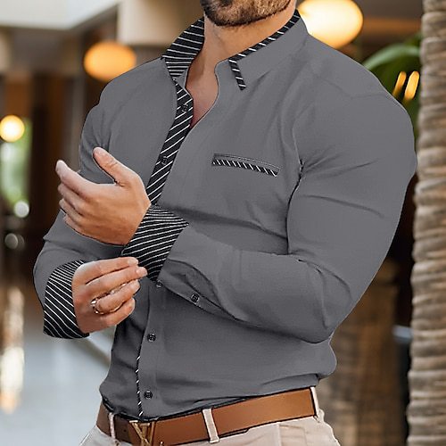 Minimalist long sleeve button-up shirt with plaid collar and cuffs