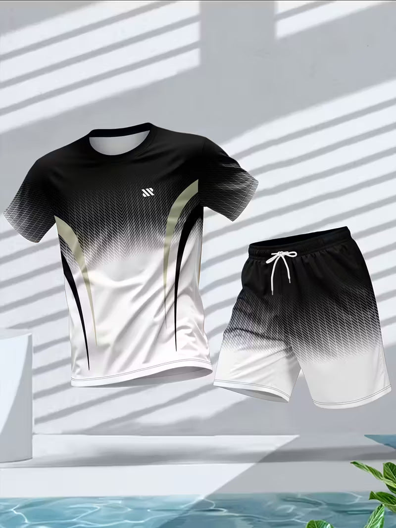 Black and White Gradient Breathable Polyester T-Shirt