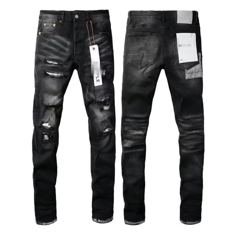 Black Distressed Slim-Fit Stretch Denim Jeans