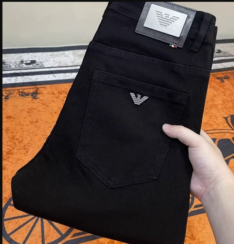 Black Straight-Leg Stretch Jeans with Washed Finish