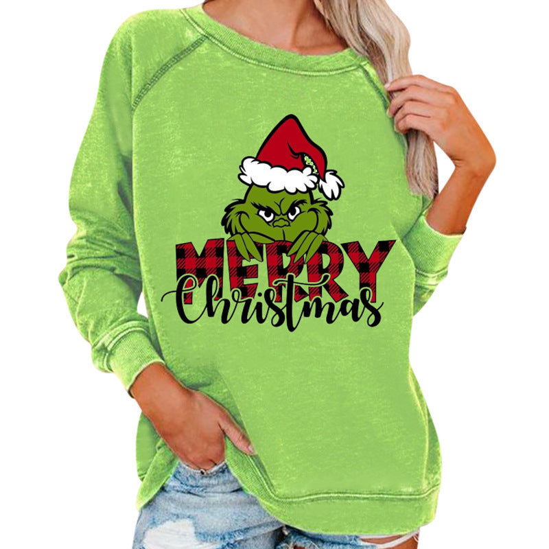 Cartoon monster print relaxed-fit hoodie with round neck