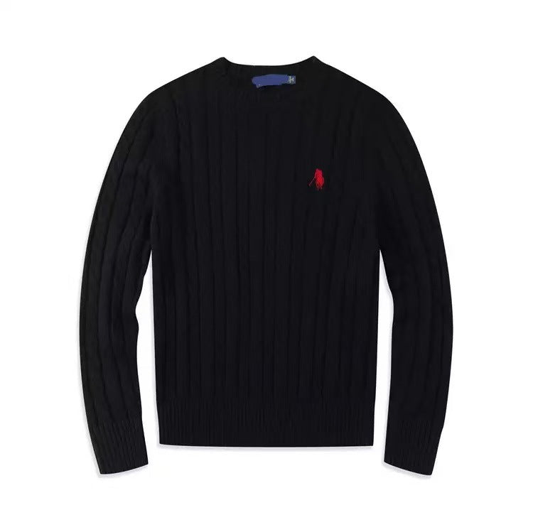 Cable-Knit Crewneck Sweater in Navy Red, Forest Green, or Burgundy
