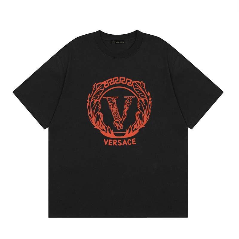 Baroque-Printed Cotton Crewneck T-shirt in Black, White, Tan, Beige, or Pink