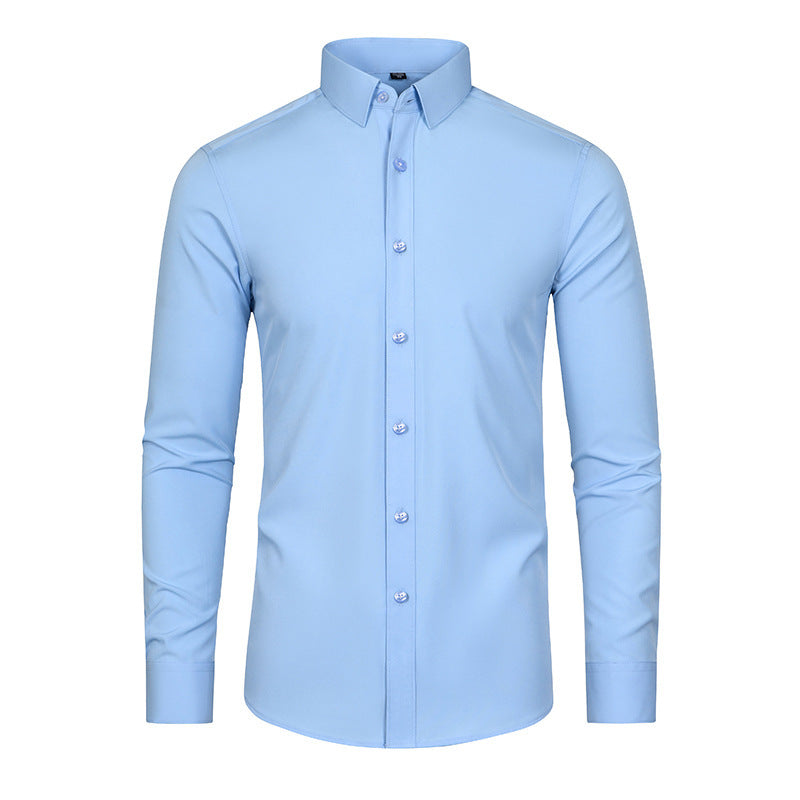 Slim-Fit Long-Sleeve Cotton Dress Shirt in Solid Colors