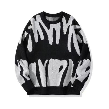 Jacquard knit sweater with abstract graphic and ribbed cuffs