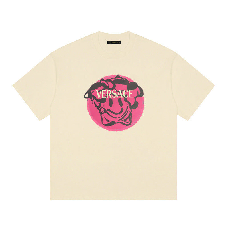 Baroque-Printed Cotton Crewneck T-shirt in Black, White, Tan, Beige, or Pink