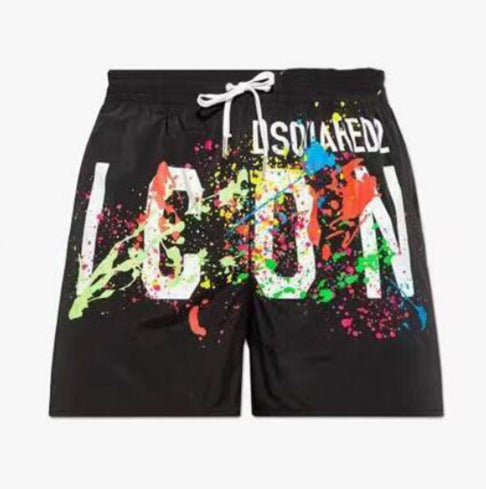 White Black Red Elastic-Waist Quick-Dry Casual Shorts