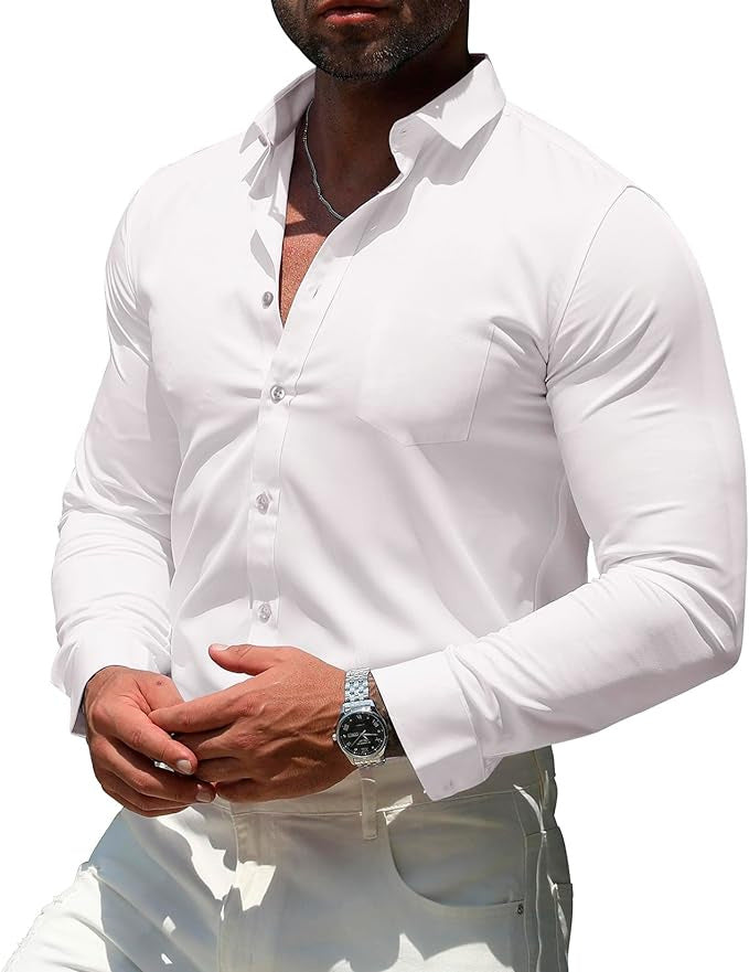 Slim-Fit Long-Sleeve Cotton Dress Shirt in Solid Colors