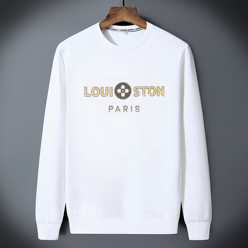 Classic crewneck sweatshirt with multicolor check-pattern text detail