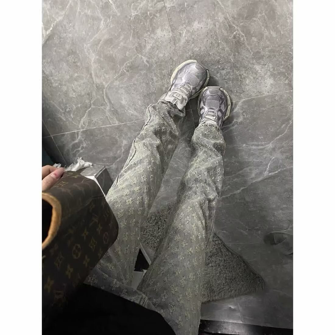 Khaki and Black Slim-Fit Stretch Straight-Leg Jeans