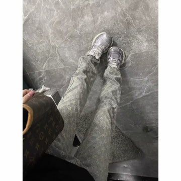 Khaki and Black Slim-Fit Stretch Straight-Leg Jeans