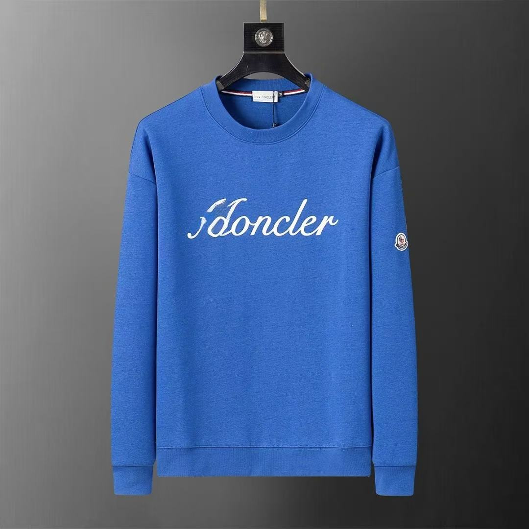 Wool-blend round neck printed hoodie in white, blue, red, or orange
