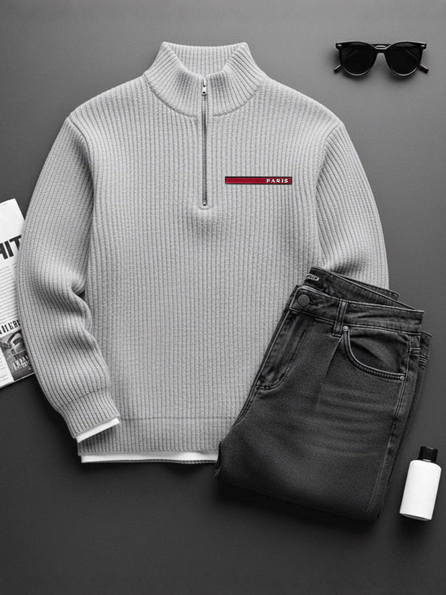 Textured jacquard half-zip waffle-knit sweatshirt