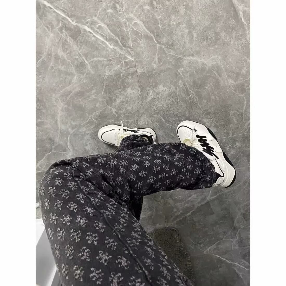 Khaki and Black Slim-Fit Stretch Straight-Leg Jeans