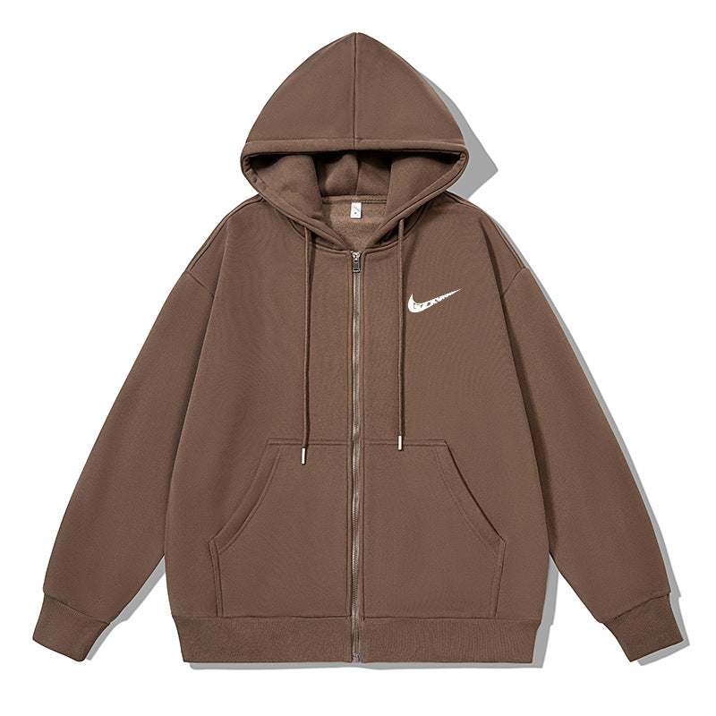 Black full-zip fleece-lined hoodie with drawstrings and kangaroo pocket