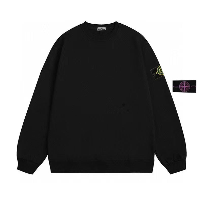Cotton crewneck sweatshirt with embroidered sleeve badge