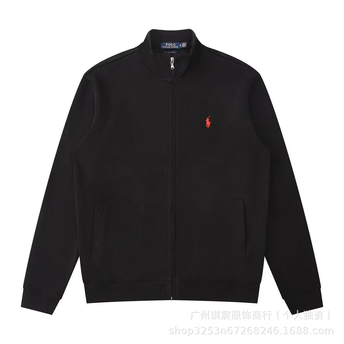 RALPH LAUREN's Men's Fall Winter Stand Collar Zip-Up Sweatshirt, Long Sleeve Emb