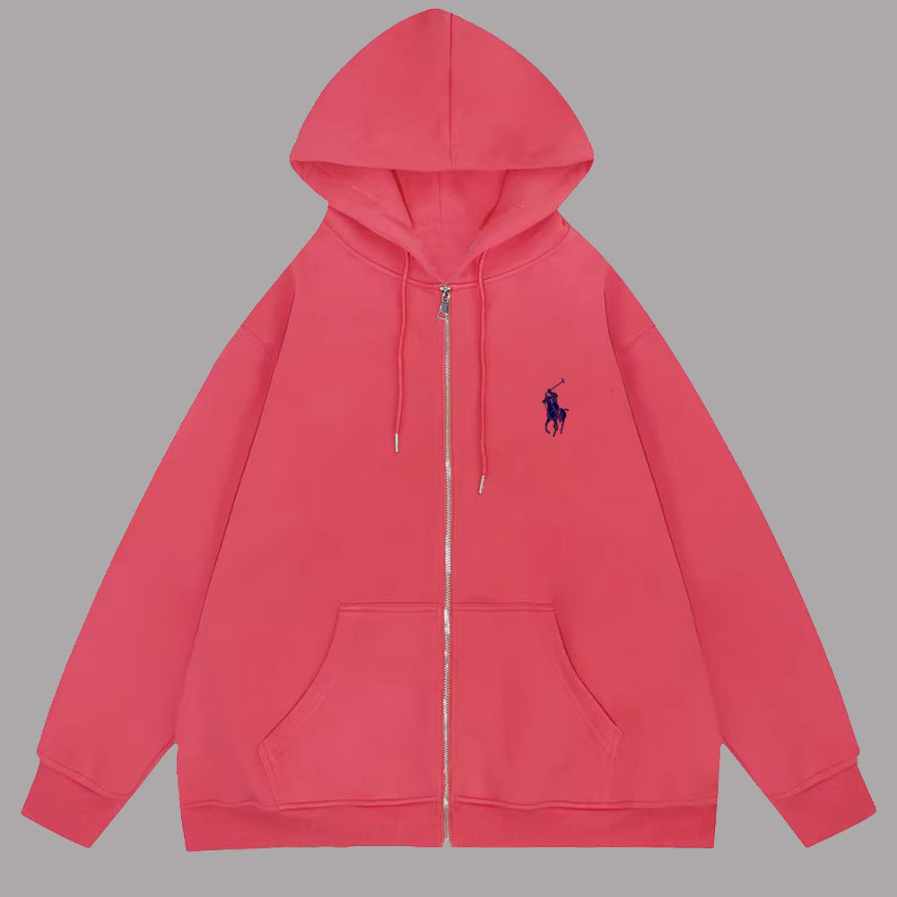 Black Cotton-Blend Relaxed-Fit Full-Zip Hoodie with Kangaroo Pocket