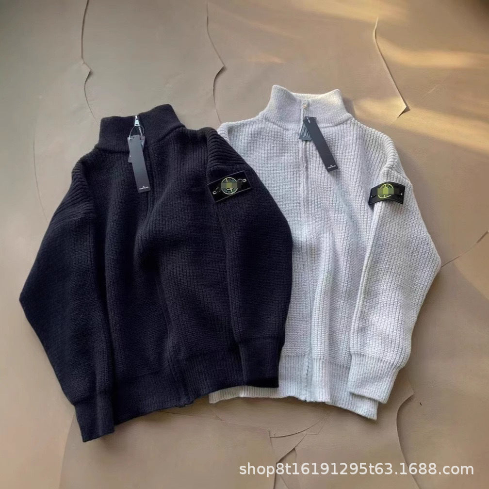 Men's Clothing New Autumn/Winter Paris Letter Double Zipper Warm Retro Knit Card