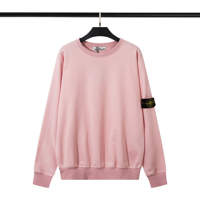Cotton crewneck sweatshirt with embroidered sleeve badge