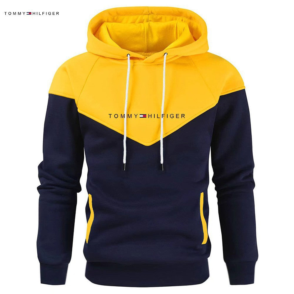 Color-Blocked Hoodie with Contrast Sleeves and Chest Panel