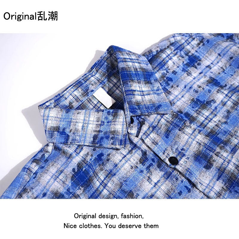 Blue and White Plaid Long Sleeve Cotton Shirt