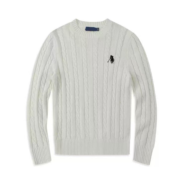Cable-Knit Crewneck Sweater in Navy Red, Forest Green, or Burgundy