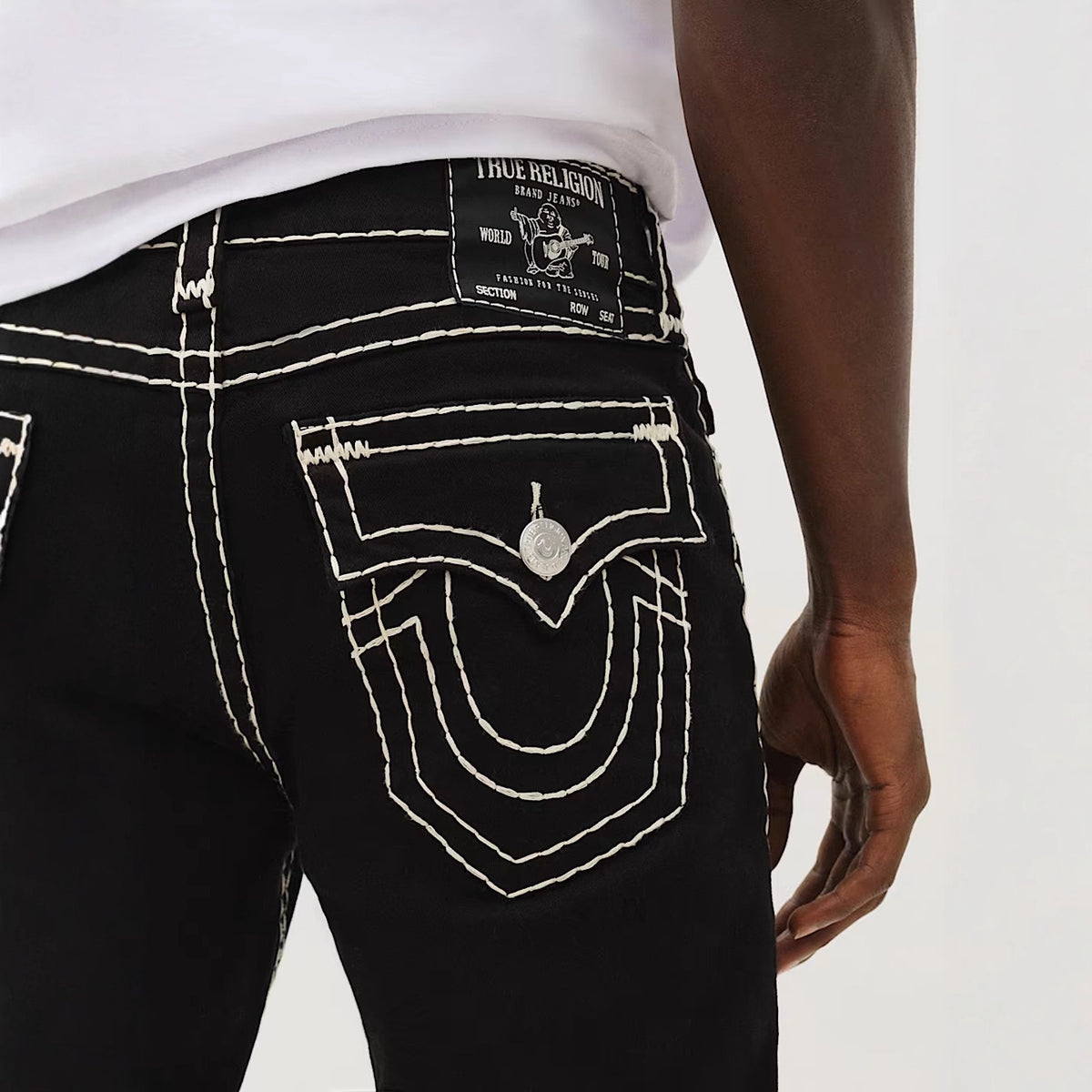 True Religion embroidered washed slim-fit jeans