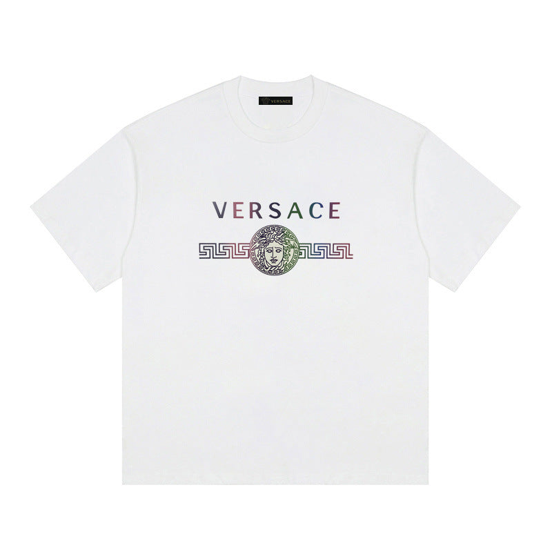 Baroque-Printed Cotton Crewneck T-shirt in Black, White, Tan, Beige, or Pink