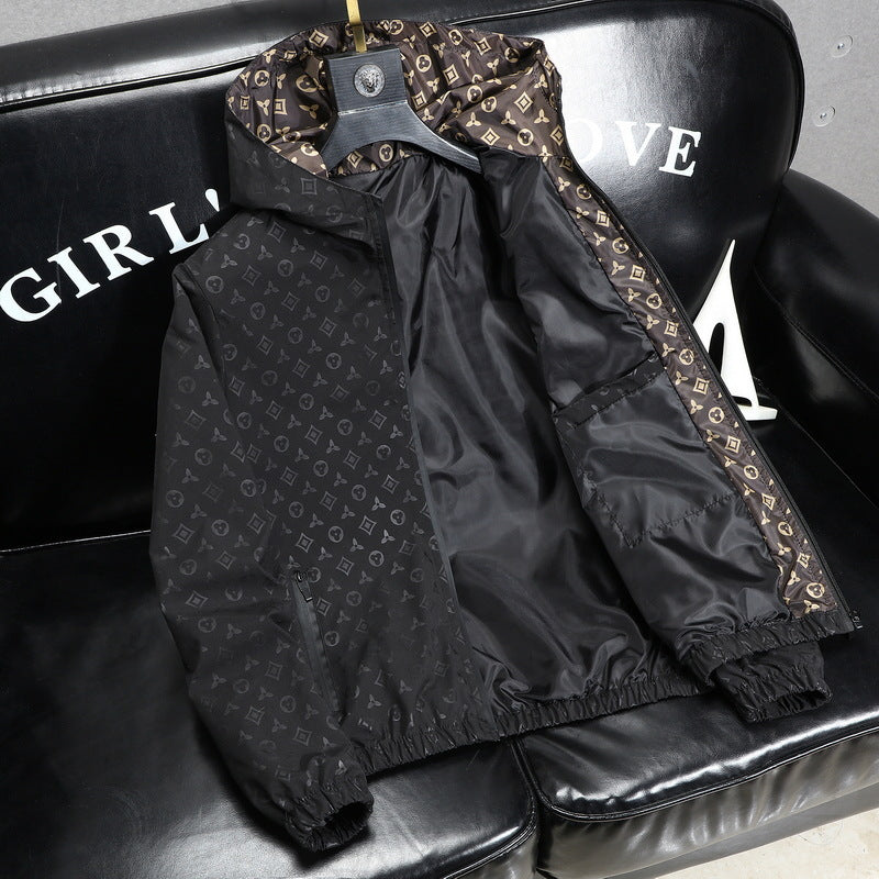 Khaki or Black Hooded Cotton Jacket with Detachable Fur Collar