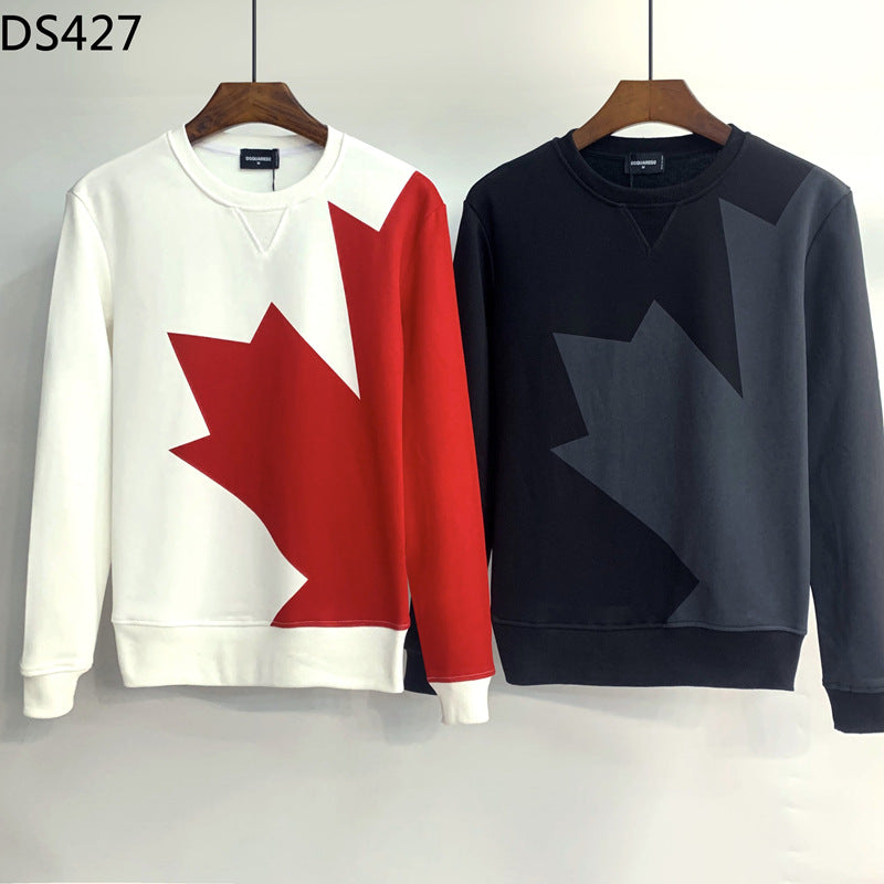 Man's Clothing Maple Leaf Print Couple Hoodie Crewneck Long Sleeve Base Men's Ho