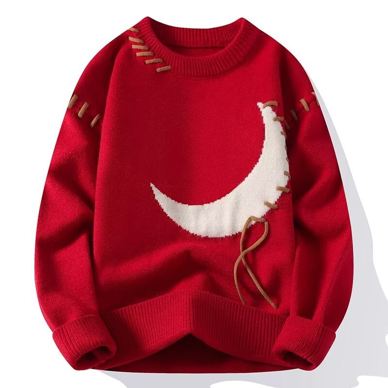 Crewneck sweater with embroidered crescent moon detail