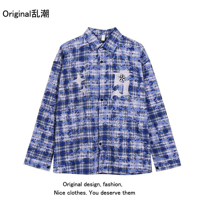 Blue and White Plaid Long Sleeve Cotton Shirt