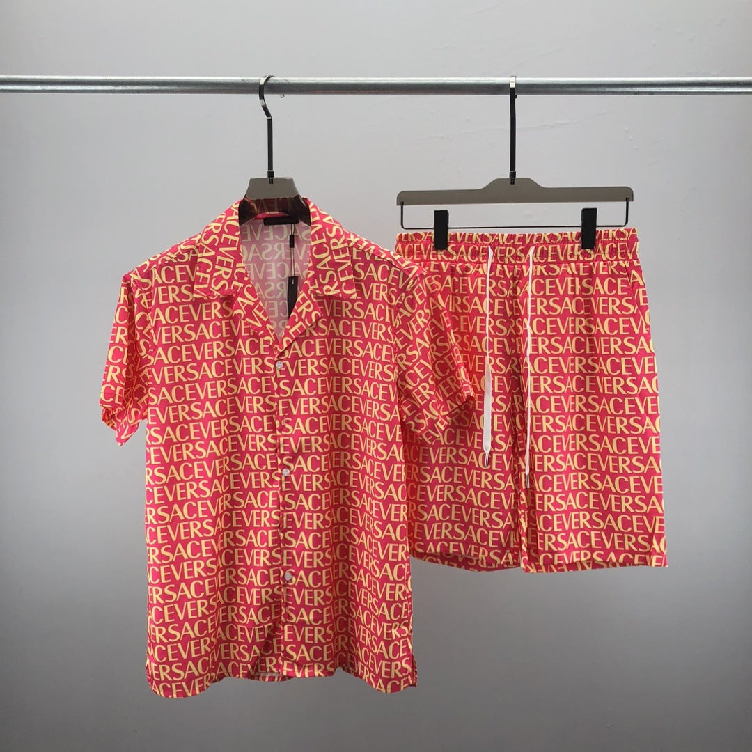 Short-sleeve black-and-white geometric print shirt