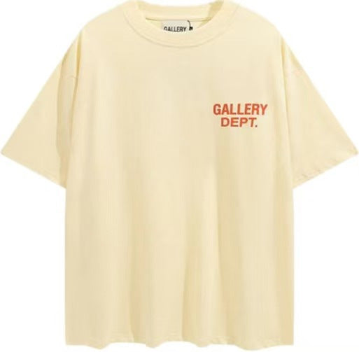 Cotton Crew Neck T-Shirt with Retro Letter Print in Solid Colors