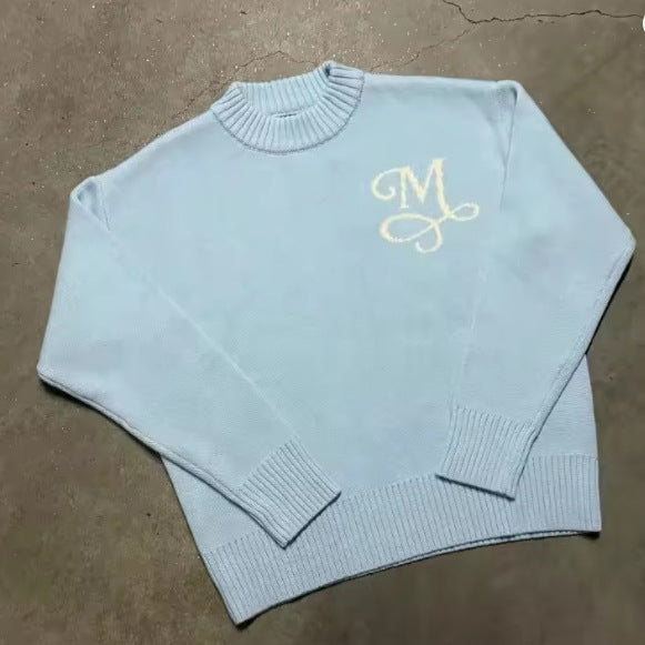 Men's Knit Jacquard Sweater Trendy Street Style Long Sleeve Crochet Top Warm Ver