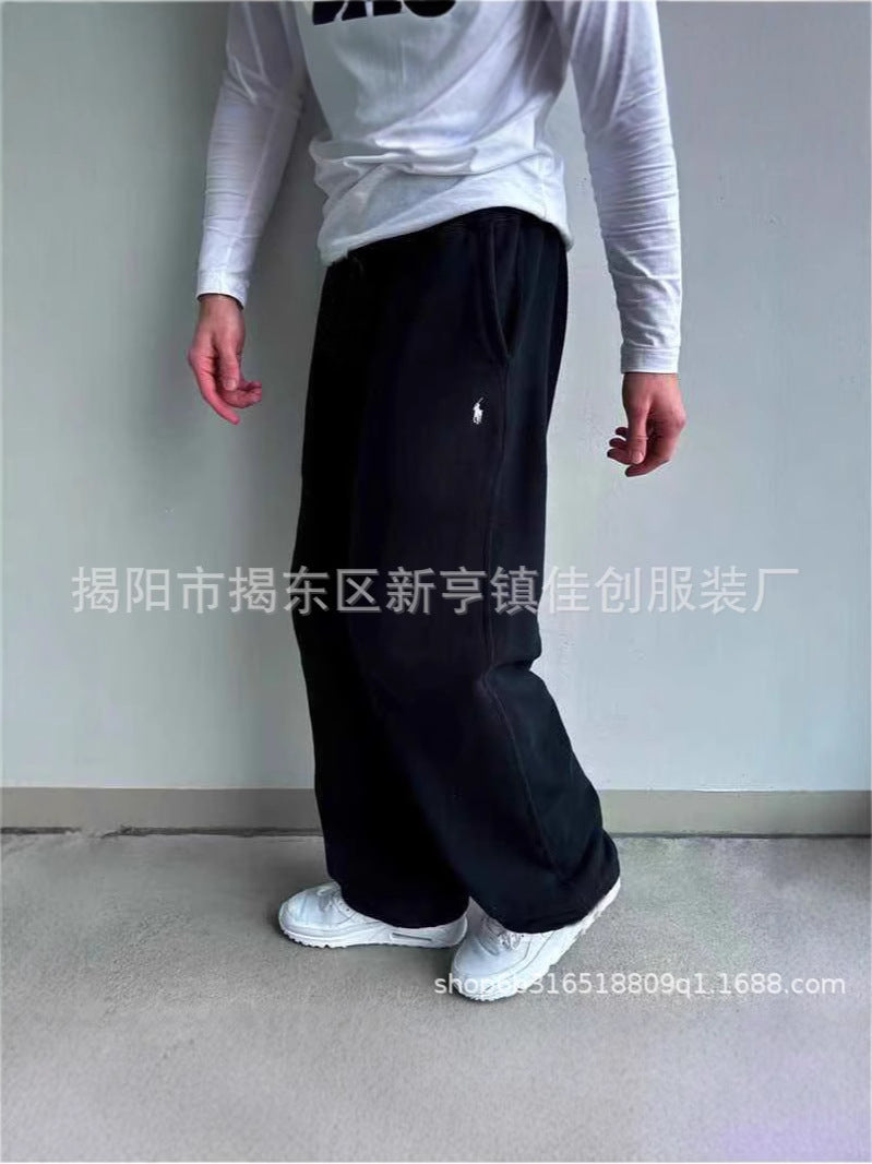 Retro-inspired wide-leg elastic-waist casual pants