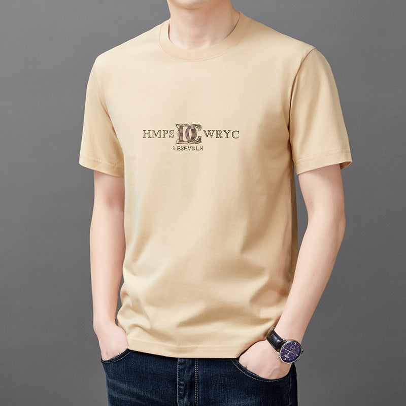 Loose-fit navy cotton-blend short-sleeve crewneck t-shirt with tonal geometric print