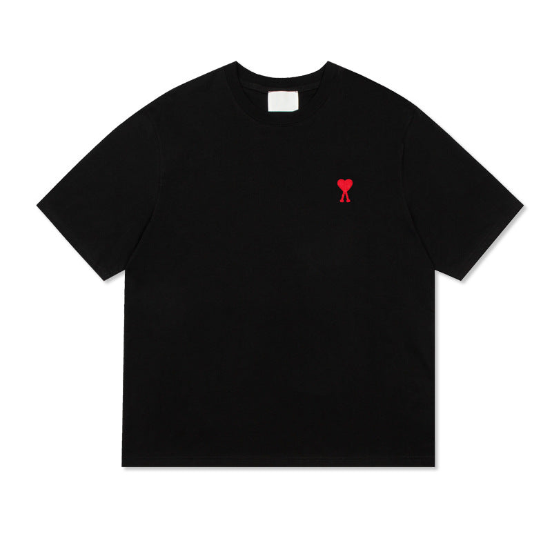 Embroidered Heart Detail Short Sleeve Cotton T-Shirt