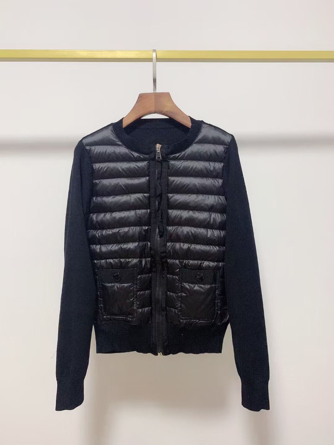 French Brand Embroidered Badge Knitted Sleeves Jacket Women Keep Warm In Winter