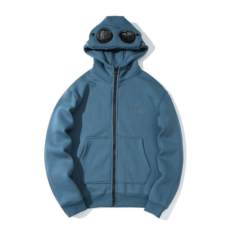Round-Lens Hooded Pullover with Goggle-Eye Hood