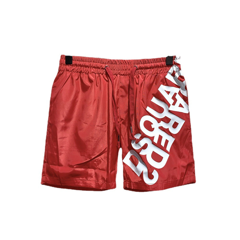 White Black Red Elastic-Waist Quick-Dry Casual Shorts