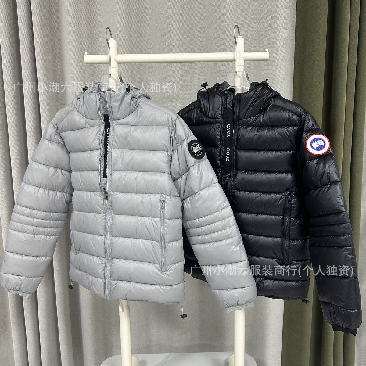 Black and Gray Hooded Cotton Jacket with Relaxed Fit